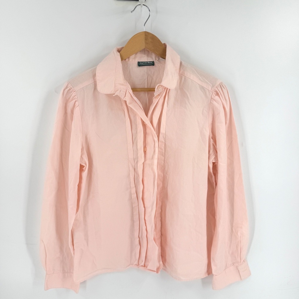 Carroll Reed Button Down Pink 14 Vintage USA Made Pleated Front Puff Sleeve